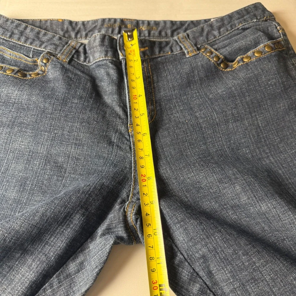 Michael Kors Flare Jeans Blue Studded Flap Pocket Y2K Western Moto Size 10